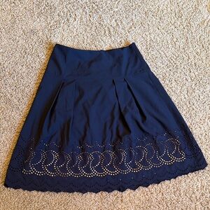 Ann Taylor Navy A-Line Skirt with Eyelet Hem Size 6